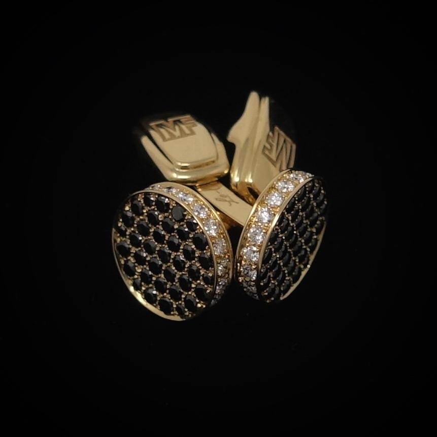 Gold Cufflinks With Black and White Diamonds