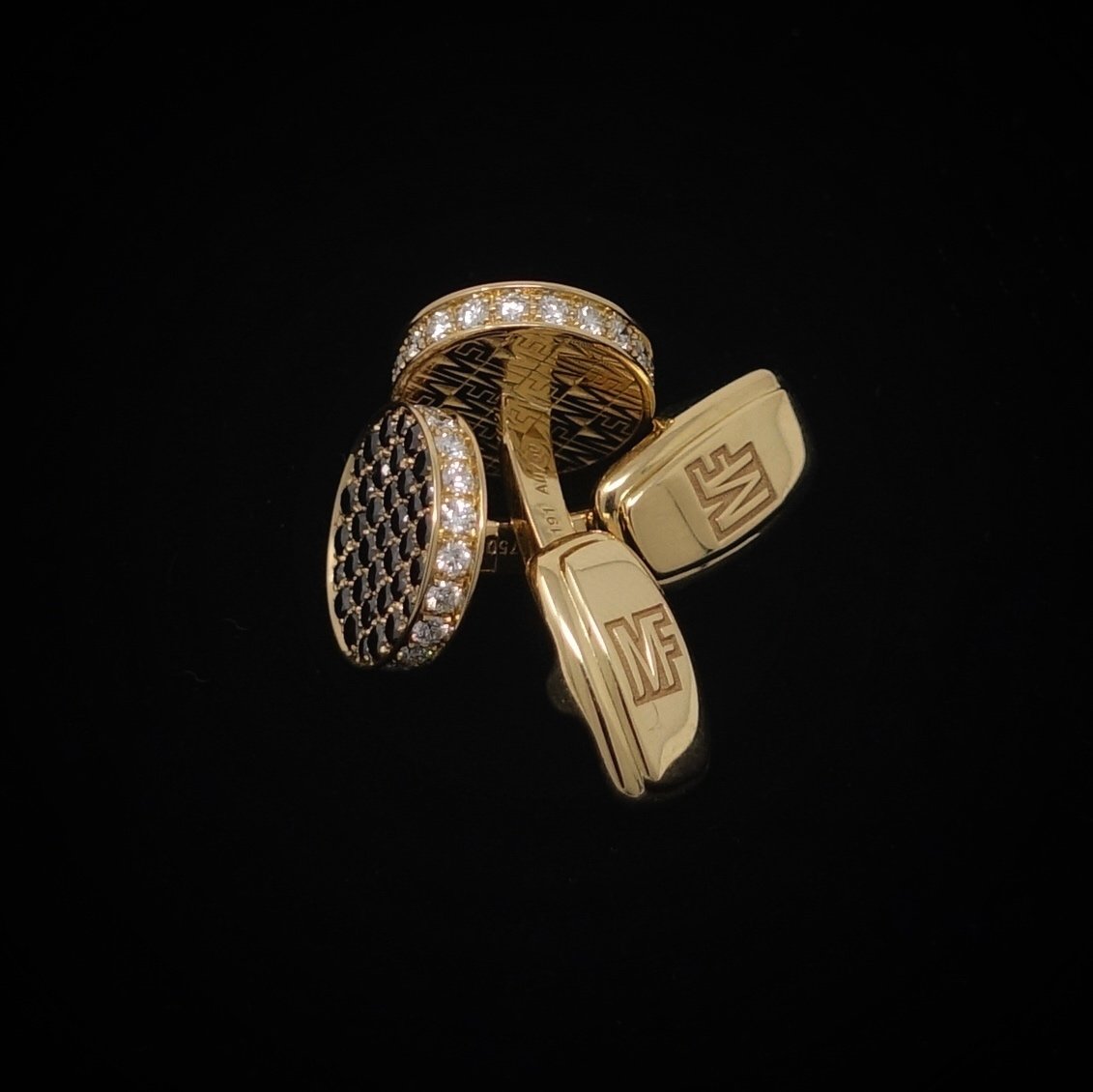 Gold Cufflinks With Black and White Diamonds